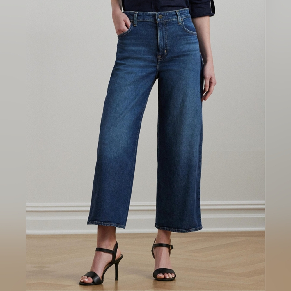 RALPH LAUREN WOMEN'S HIGH RISE WIDE LEG CROPPED JEANS SIZE 12 - Picture 2 of 5